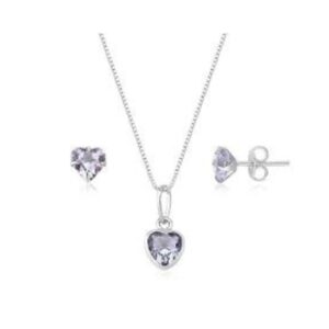 Colar Brinco Feminino Prata Pedra Preciosa