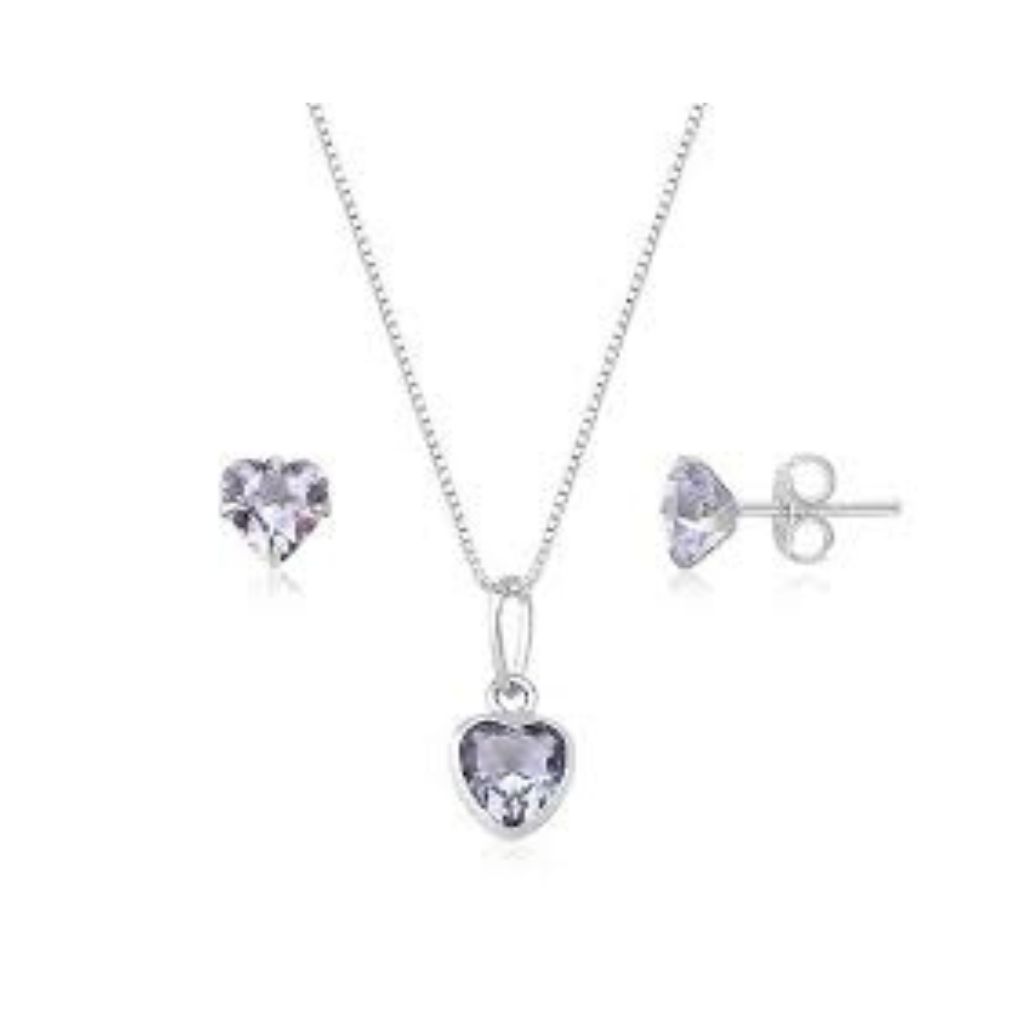 Colar Brinco Feminino Prata Pedra Preciosa